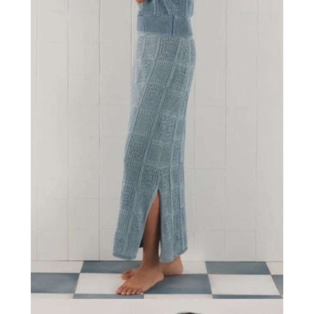 Tuckernuck blue checkerboard crochet patchwork knit maxi skirt sz large